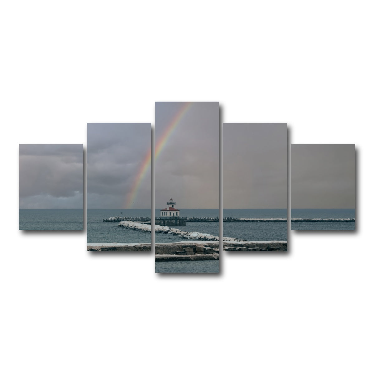 AUTO-MOCKUP WHITE | Lighthouse and Rainbow | 5 Piece | Gallery Wrap Canvas | group=5_short