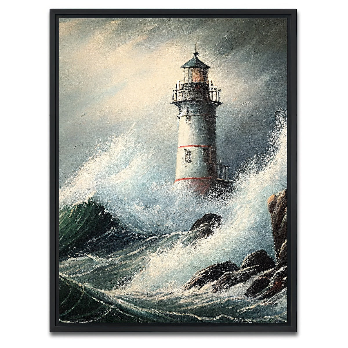 AUTO-MOCKUP WHITE | Lighthouse of the Stormy Coast | 1 Piece | Black Framed Canvas | group=3x4