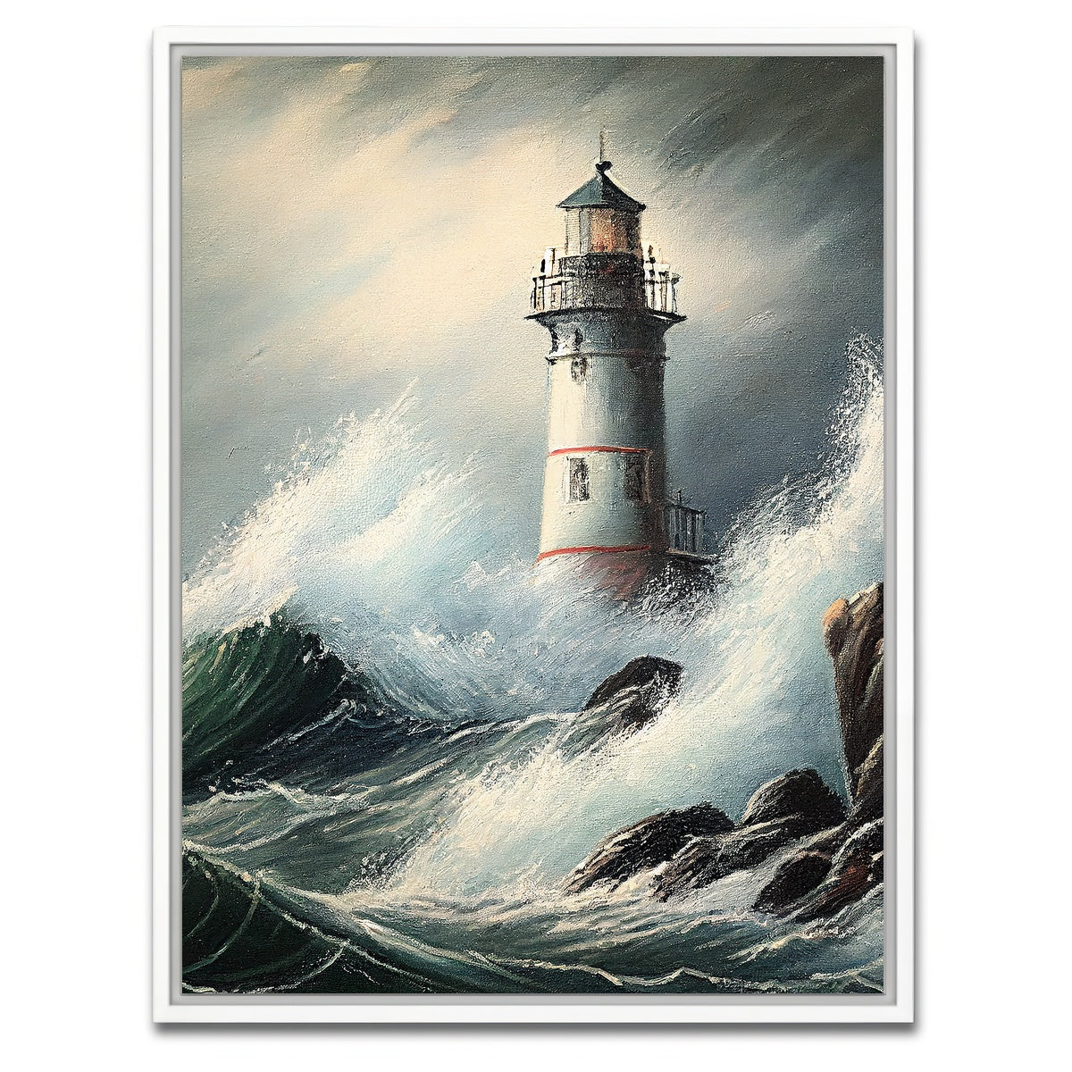 AUTO-MOCKUP WHITE | Lighthouse of the Stormy Coast | 1 Piece | White Framed Canvas | group=3x4