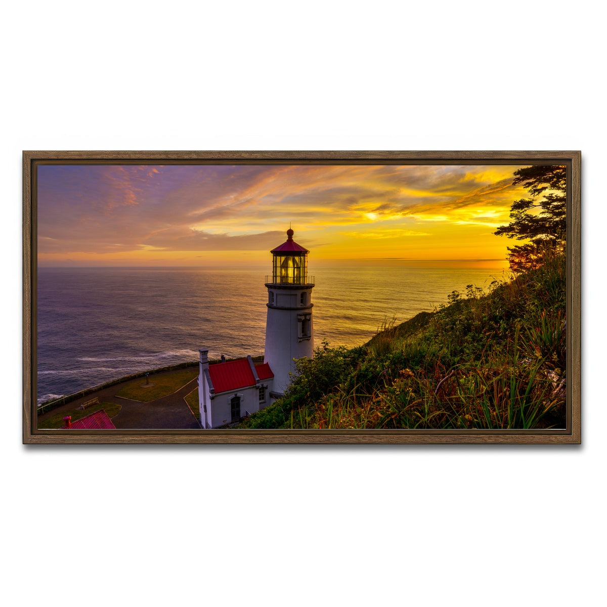 AUTO-MOCKUP WHITE | Lighthouse on Oregon coast | 1 Piece | Walnut Framed Canvas | group=2x1