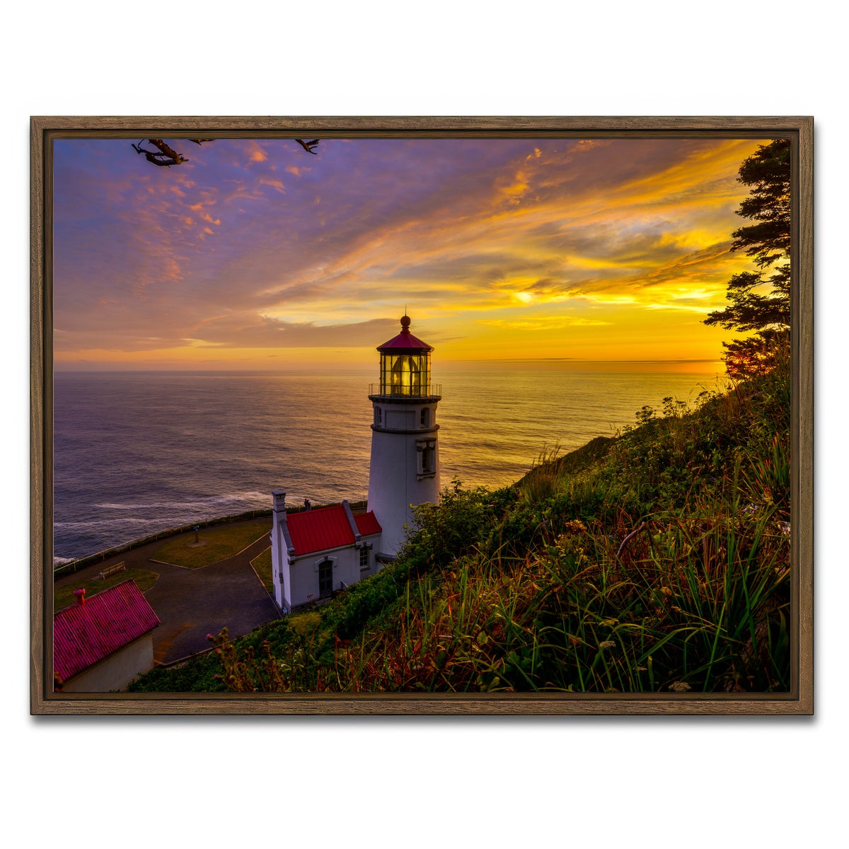 AUTO-MOCKUP WHITE | Lighthouse on Oregon coast | 1 Piece | Walnut Framed Canvas | group=4x3