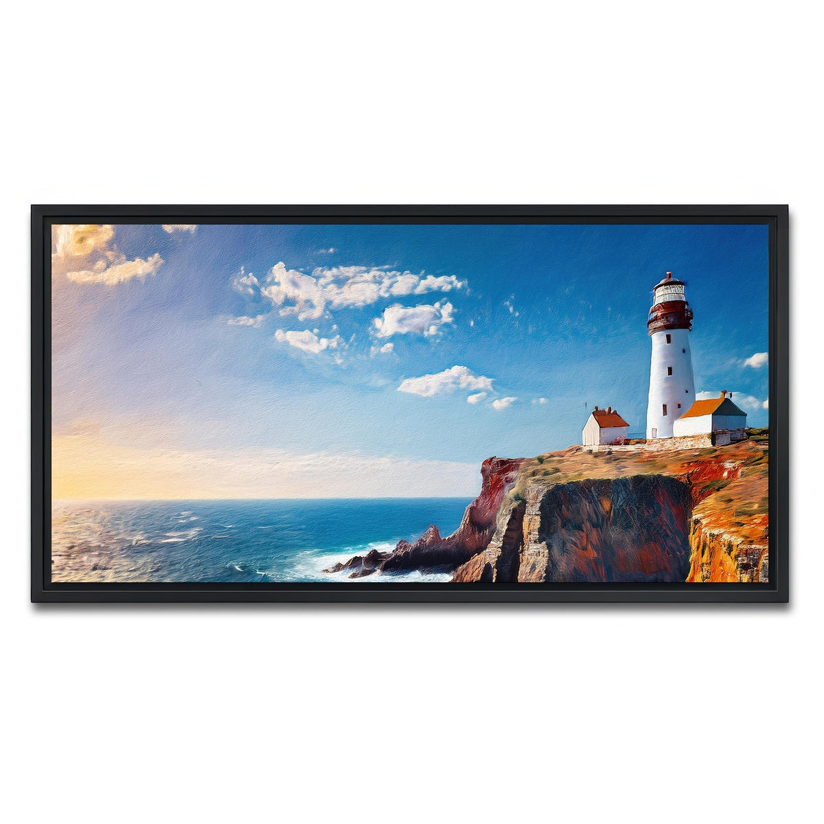 AUTO-MOCKUP WHITE | Lighthouse on the Cliffs | 1 Piece | Black Framed Canvas | group=2x1