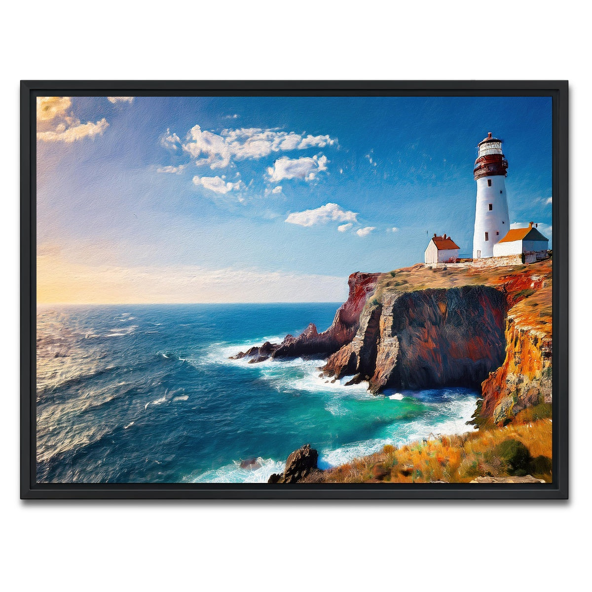 AUTO-MOCKUP WHITE | Lighthouse on the Cliffs | 1 Piece | Black Framed Canvas | group=4x3