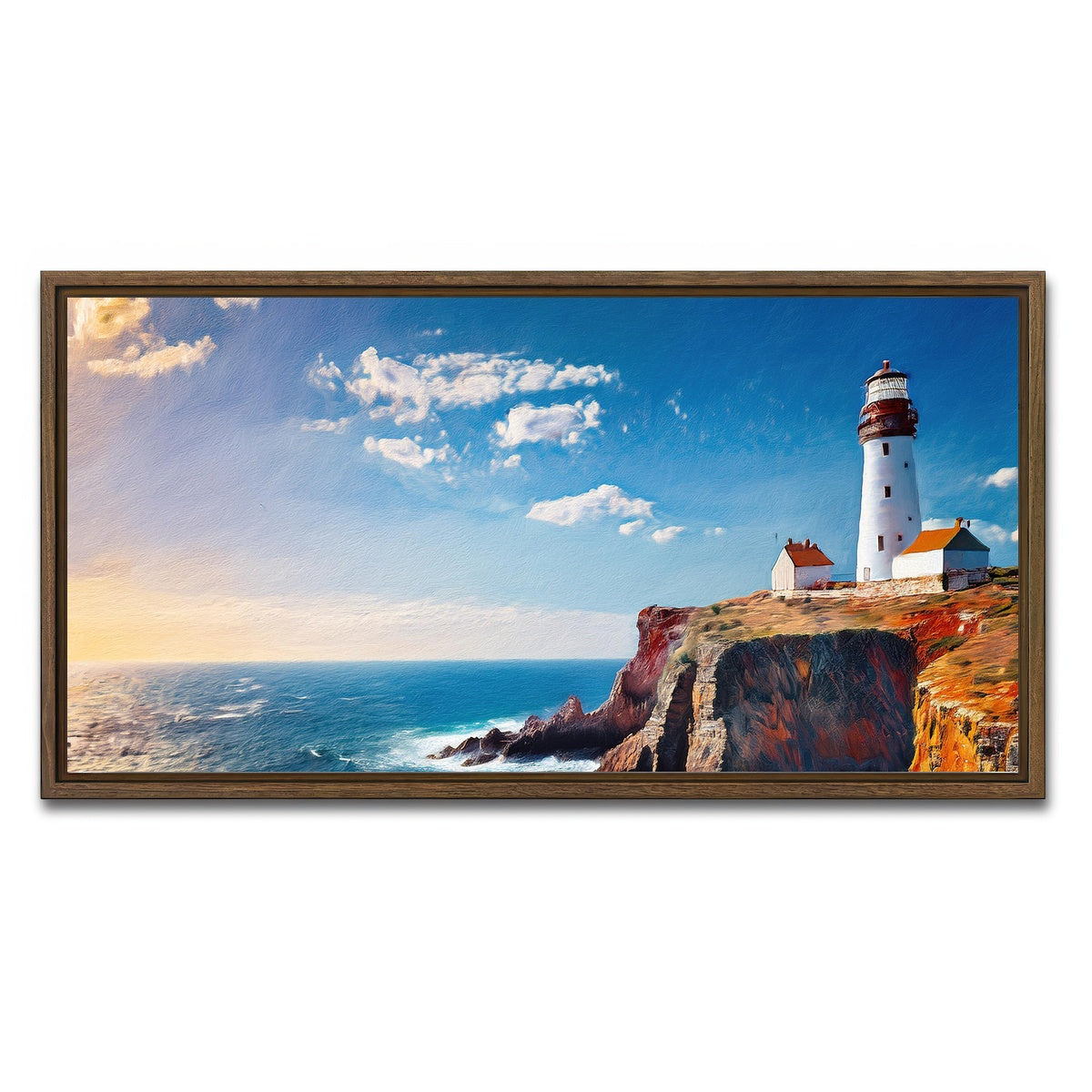 AUTO-MOCKUP WHITE | Lighthouse on the Cliffs | 1 Piece | Walnut Framed Canvas | group=2x1
