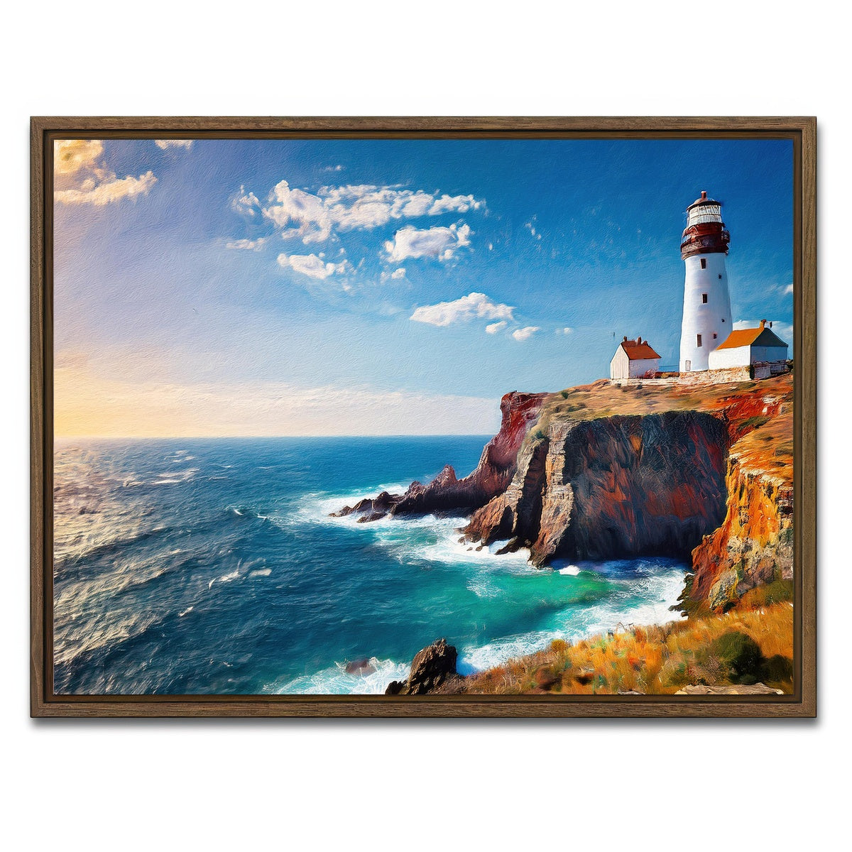 AUTO-MOCKUP WHITE | Lighthouse on the Cliffs | 1 Piece | Walnut Framed Canvas | group=4x3