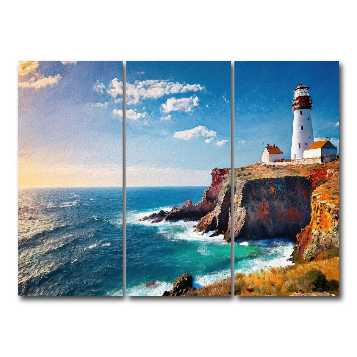 AUTO-MOCKUP WHITE | Lighthouse on the Cliffs | 3 Piece | Gallery Wrap Canvas | group=8x18