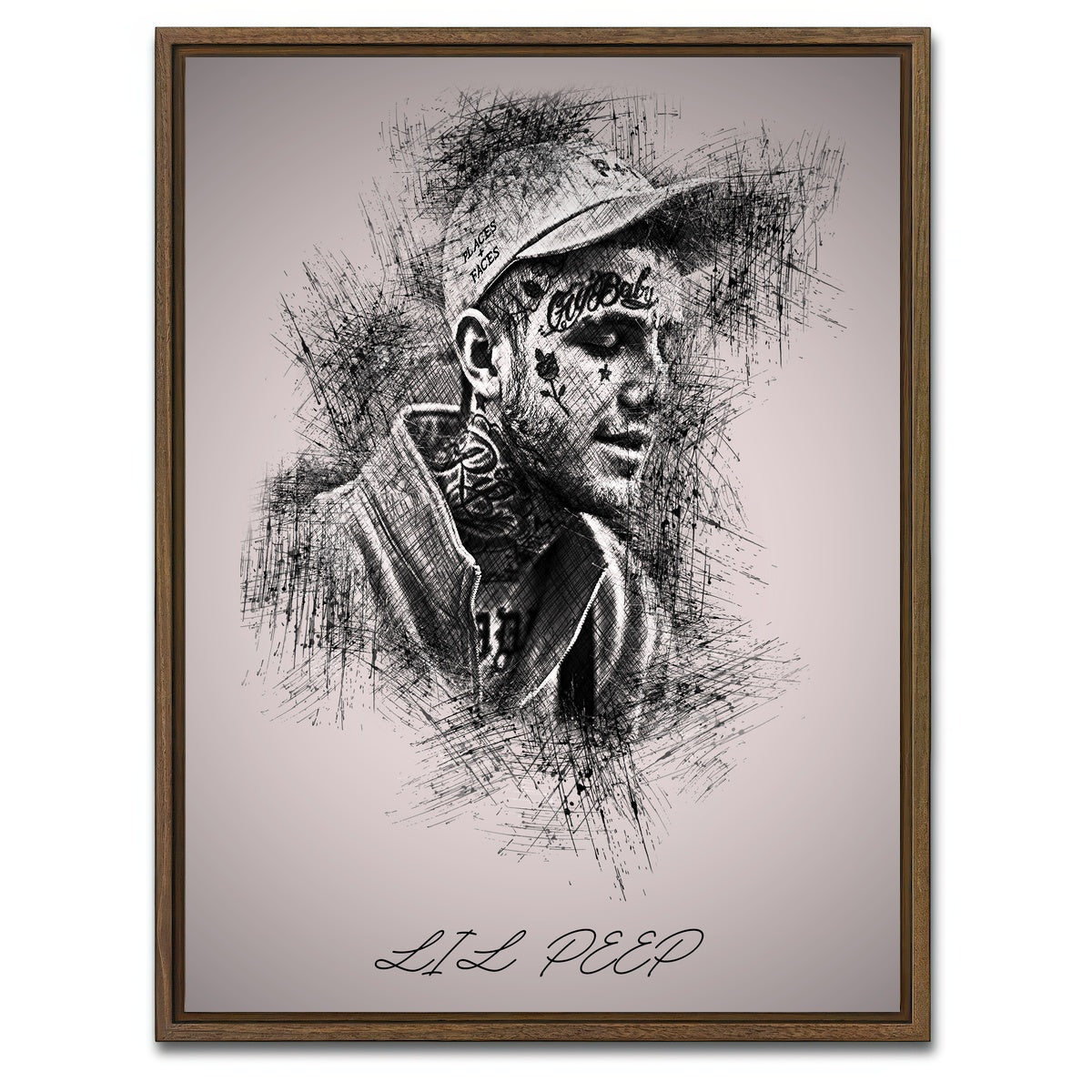 AUTO-MOCKUP WHITE | Lil Peep Sketch | 1 Piece | Walnut Framed Canvas | group=3x4