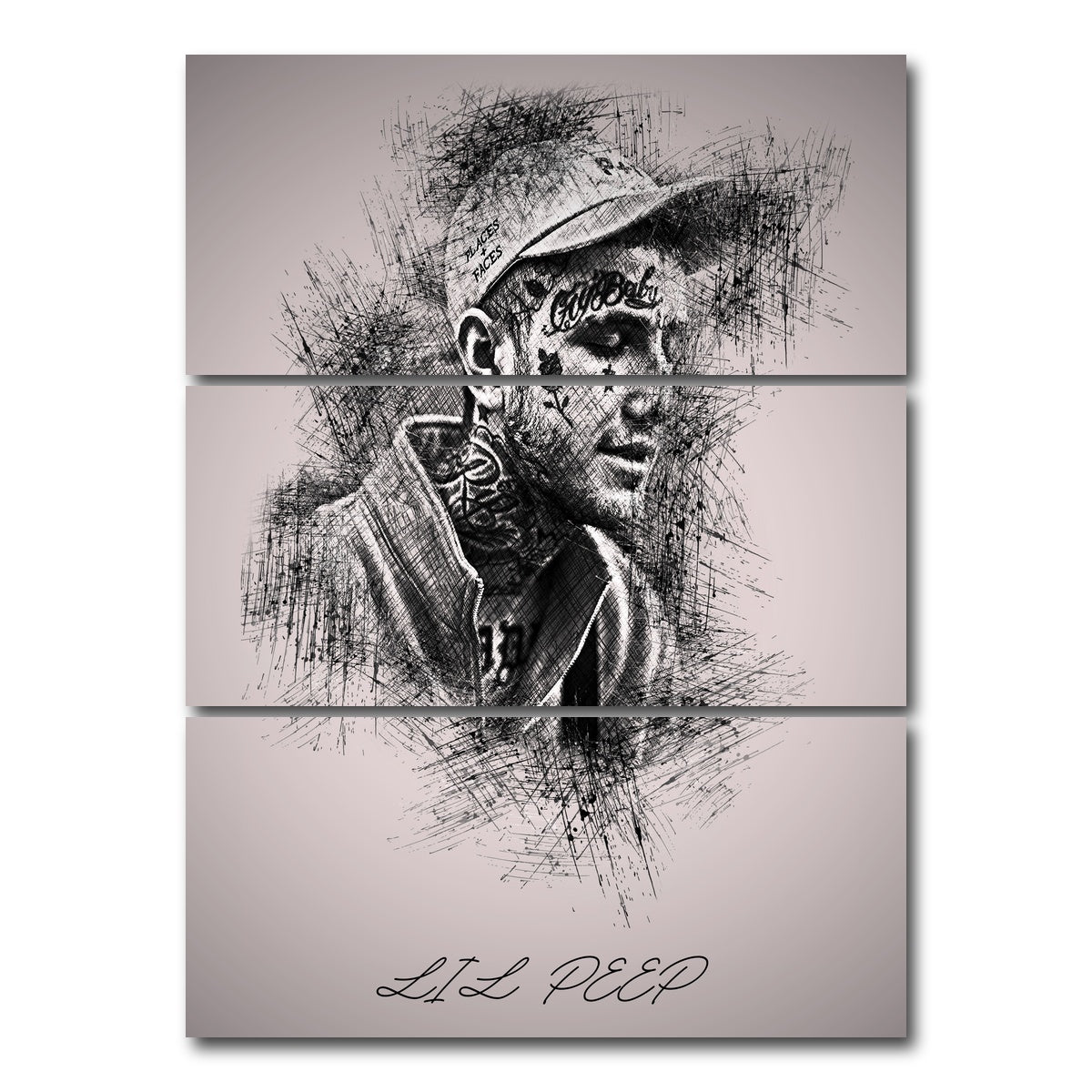 AUTO-MOCKUP WHITE | Lil Peep Sketch | 3 Piece | Gallery Wrap Canvas | group=8x18_stacked