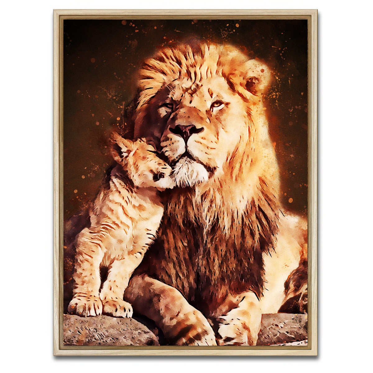AUTO-MOCKUP WHITE | Lion & Cub | 1 Piece | Natural Framed Canvas | group=3x4