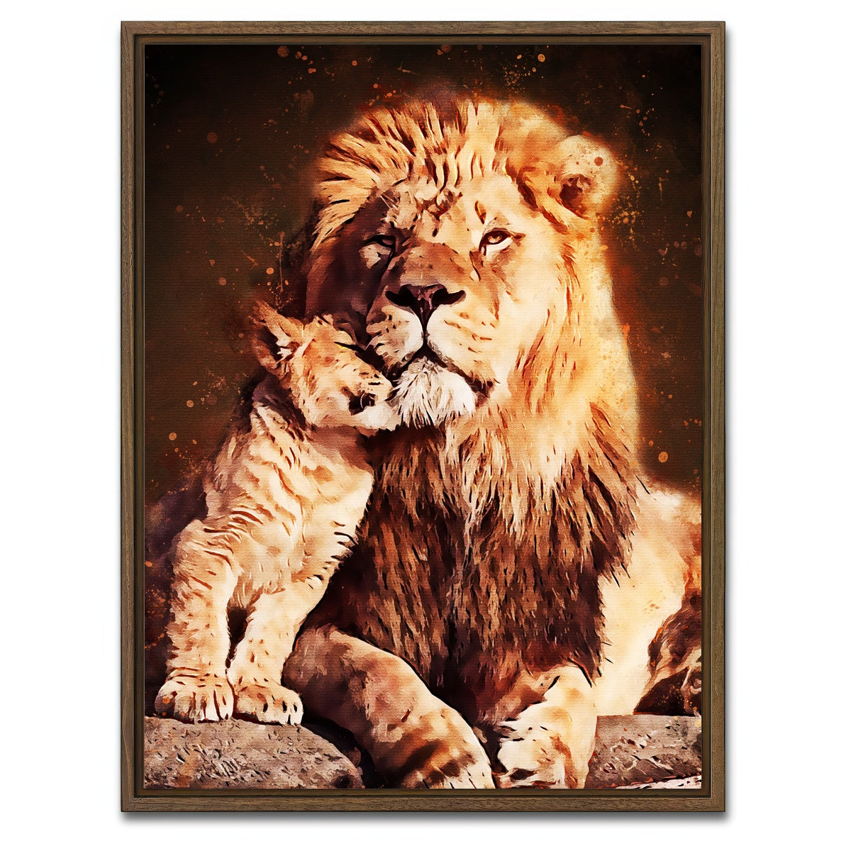 AUTO-MOCKUP WHITE | Lion & Cub | 1 Piece | Walnut Framed Canvas | group=3x4