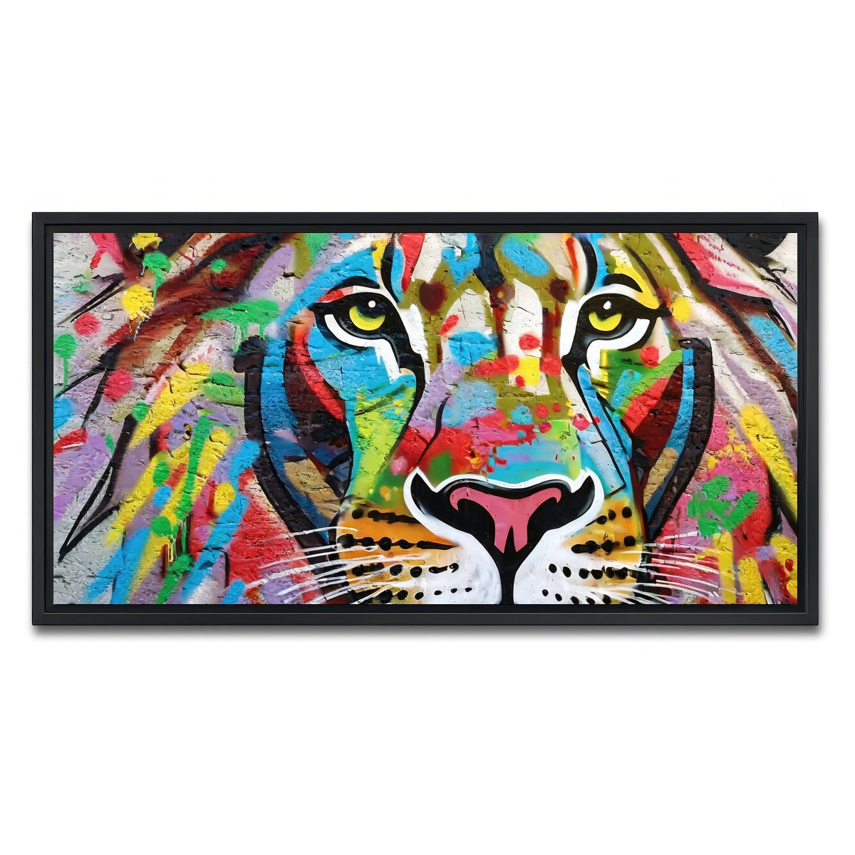 AUTO-MOCKUP WHITE | Lion Graffiti | 1 Piece | Black Framed Canvas | group=2x1