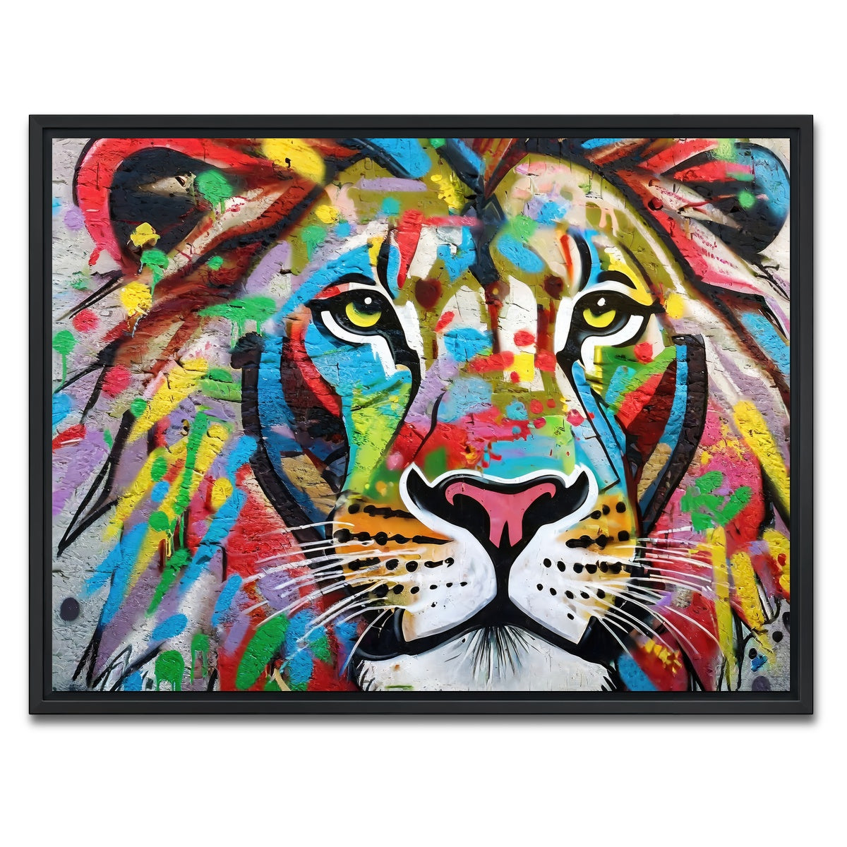 AUTO-MOCKUP WHITE | Lion Graffiti | 1 Piece | Black Framed Canvas | group=4x3