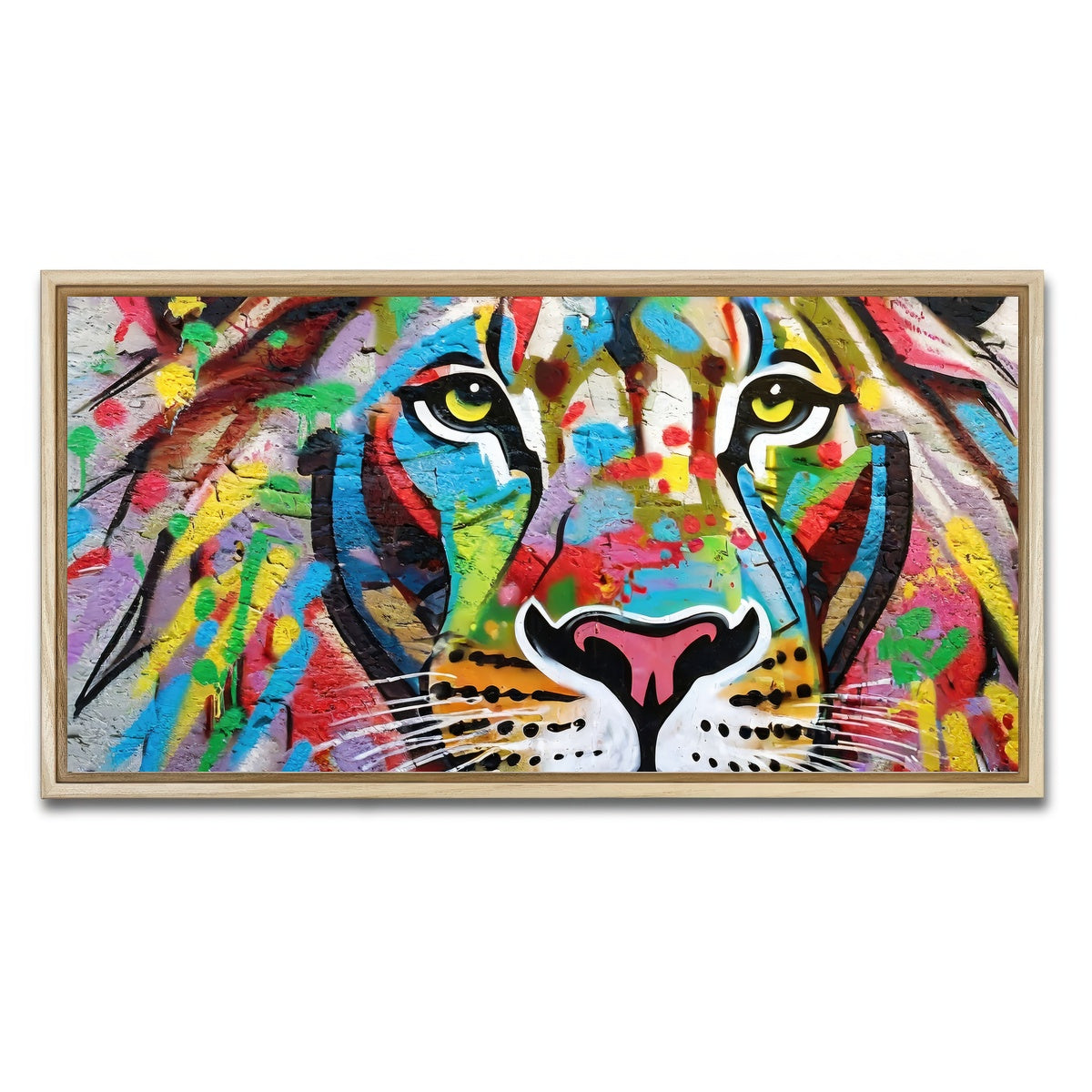 AUTO-MOCKUP WHITE | Lion Graffiti | 1 Piece | Natural Framed Canvas | group=2x1