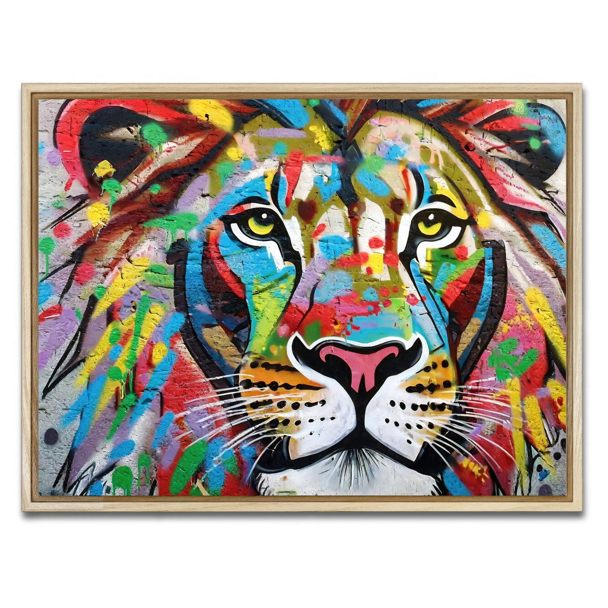 AUTO-MOCKUP WHITE | Lion Graffiti | 1 Piece | Natural Framed Canvas | group=4x3