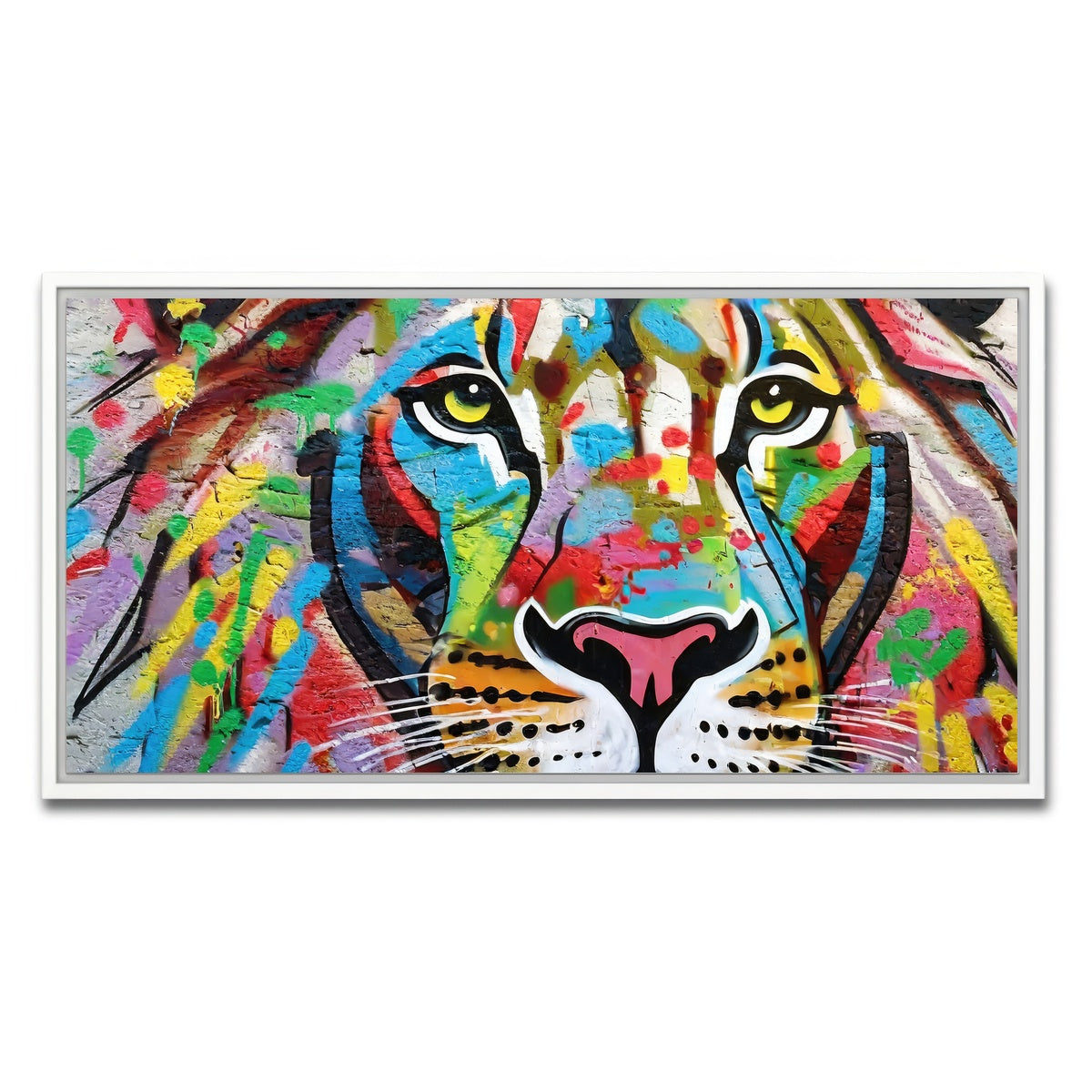 AUTO-MOCKUP WHITE | Lion Graffiti | 1 Piece | White Framed Canvas | group=2x1