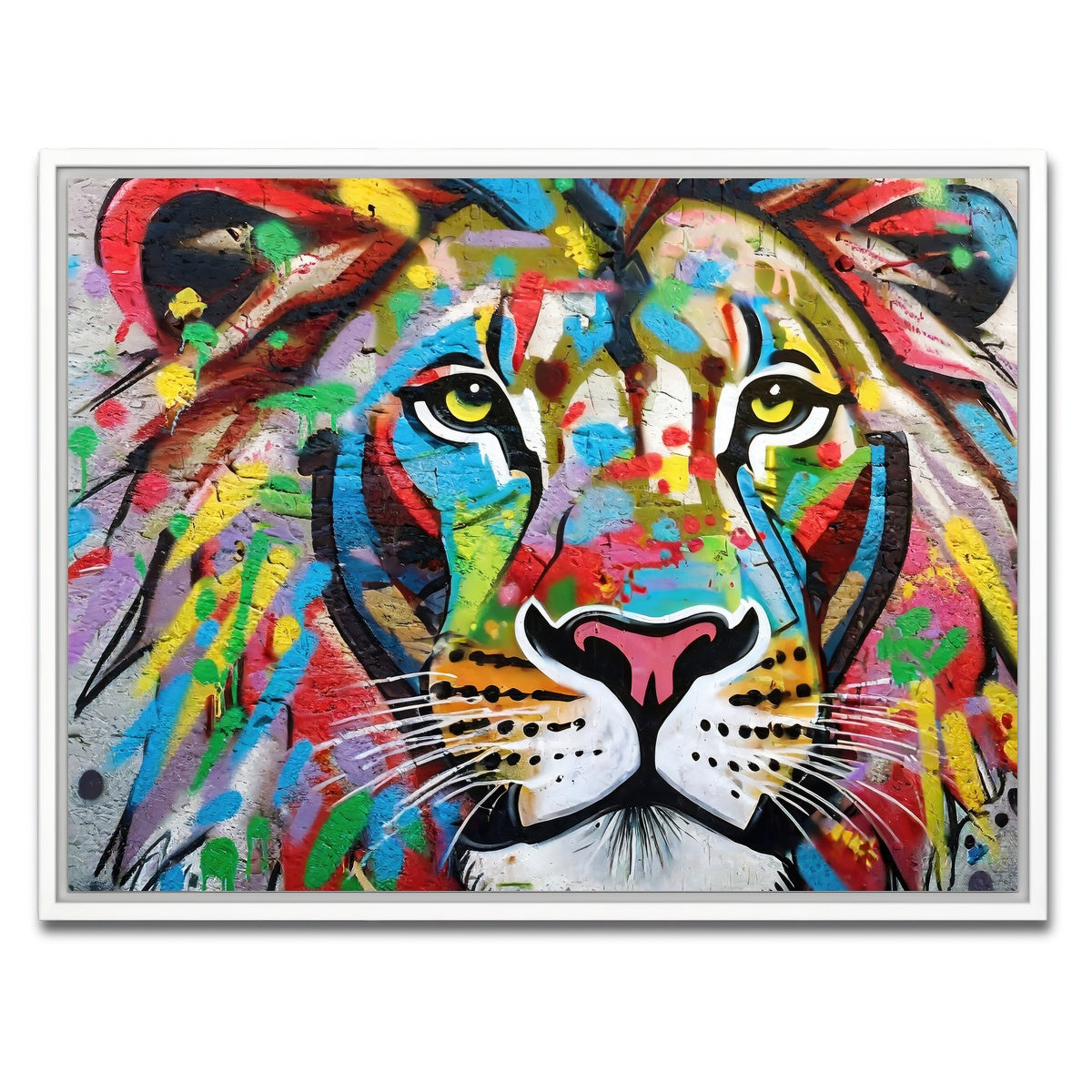 AUTO-MOCKUP WHITE | Lion Graffiti | 1 Piece | White Framed Canvas | group=4x3