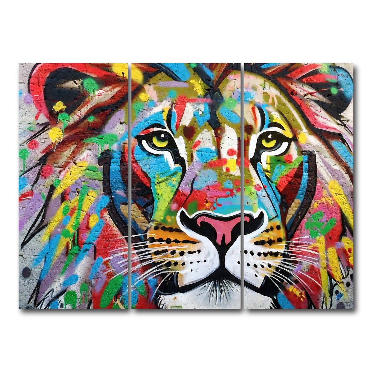 AUTO-MOCKUP WHITE | Lion Graffiti | 3 Piece | Gallery Wrap Canvas | group=8x18