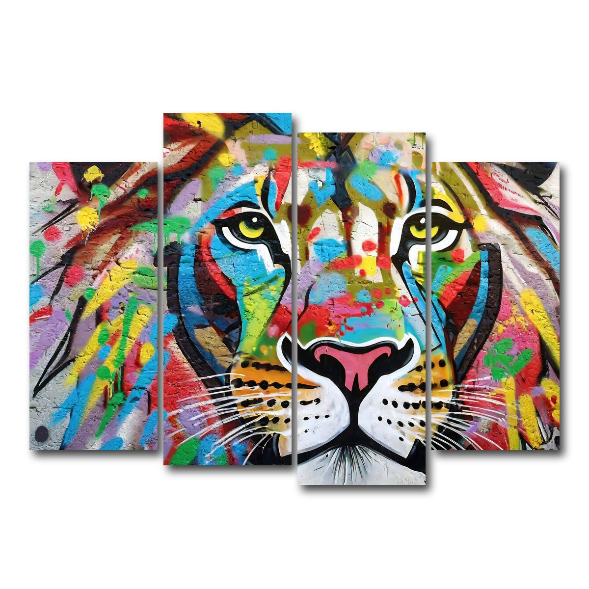 AUTO-MOCKUP WHITE | Lion Graffiti | 4 Piece | Gallery Wrap Canvas | group=4_normal