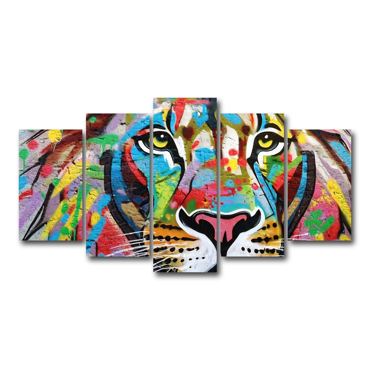 AUTO-MOCKUP WHITE | Lion Graffiti | 5 Piece | Gallery Wrap Canvas | group=5_normal