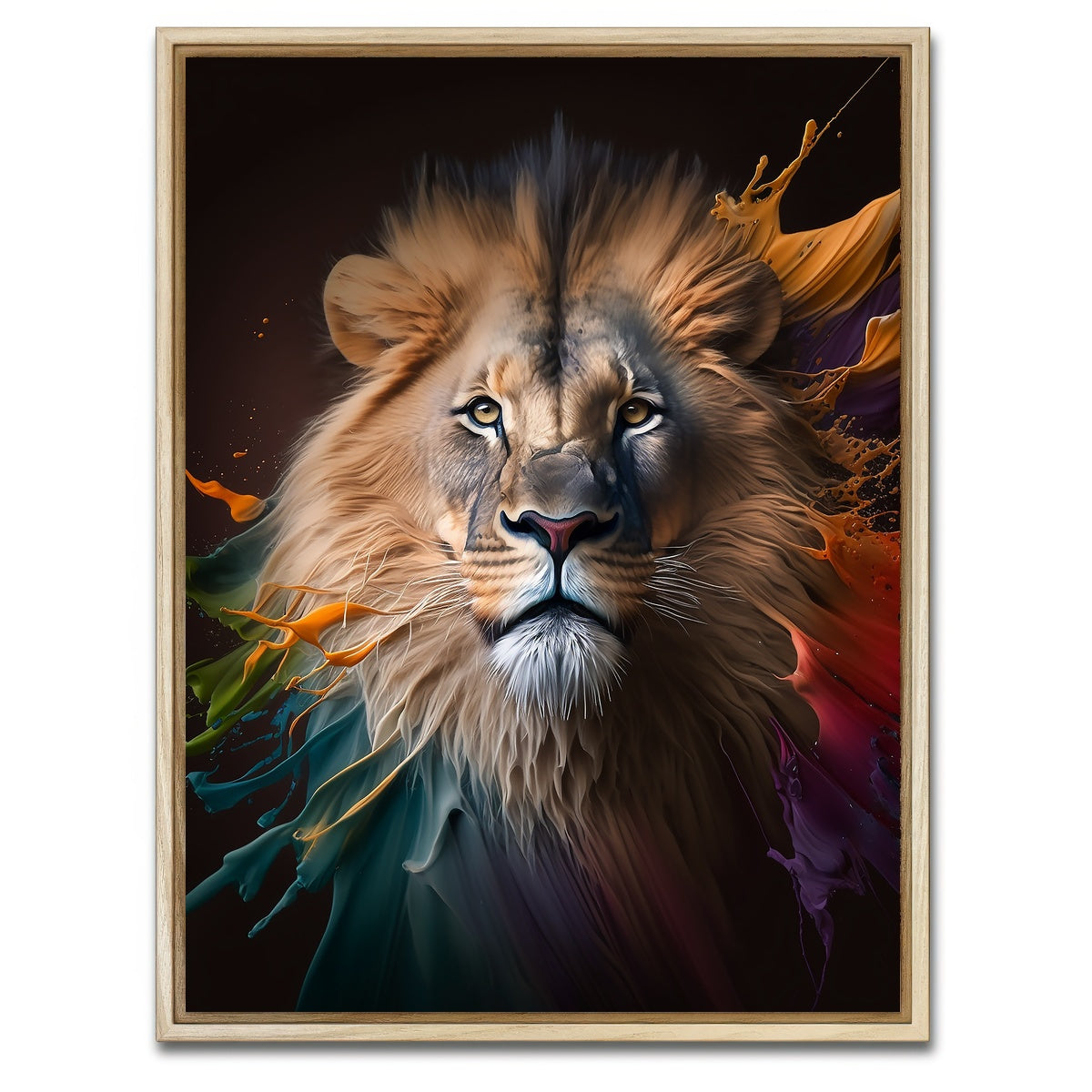 AUTO-MOCKUP WHITE | Lion Portrait | 1 Piece | Natural Framed Canvas | group=3x4