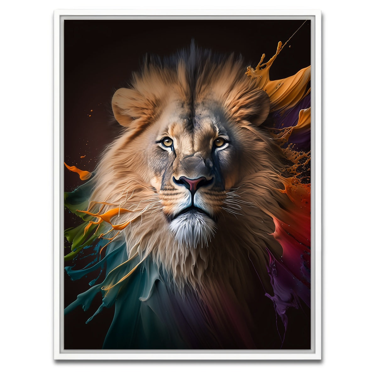 AUTO-MOCKUP WHITE | Lion Portrait | 1 Piece | White Framed Canvas | group=3x4