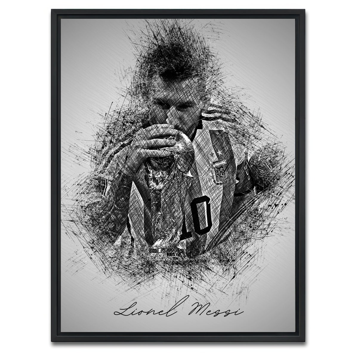 AUTO-MOCKUP WHITE | Lionel Messi Sketch | 1 Piece | Black Framed Canvas | group=3x4