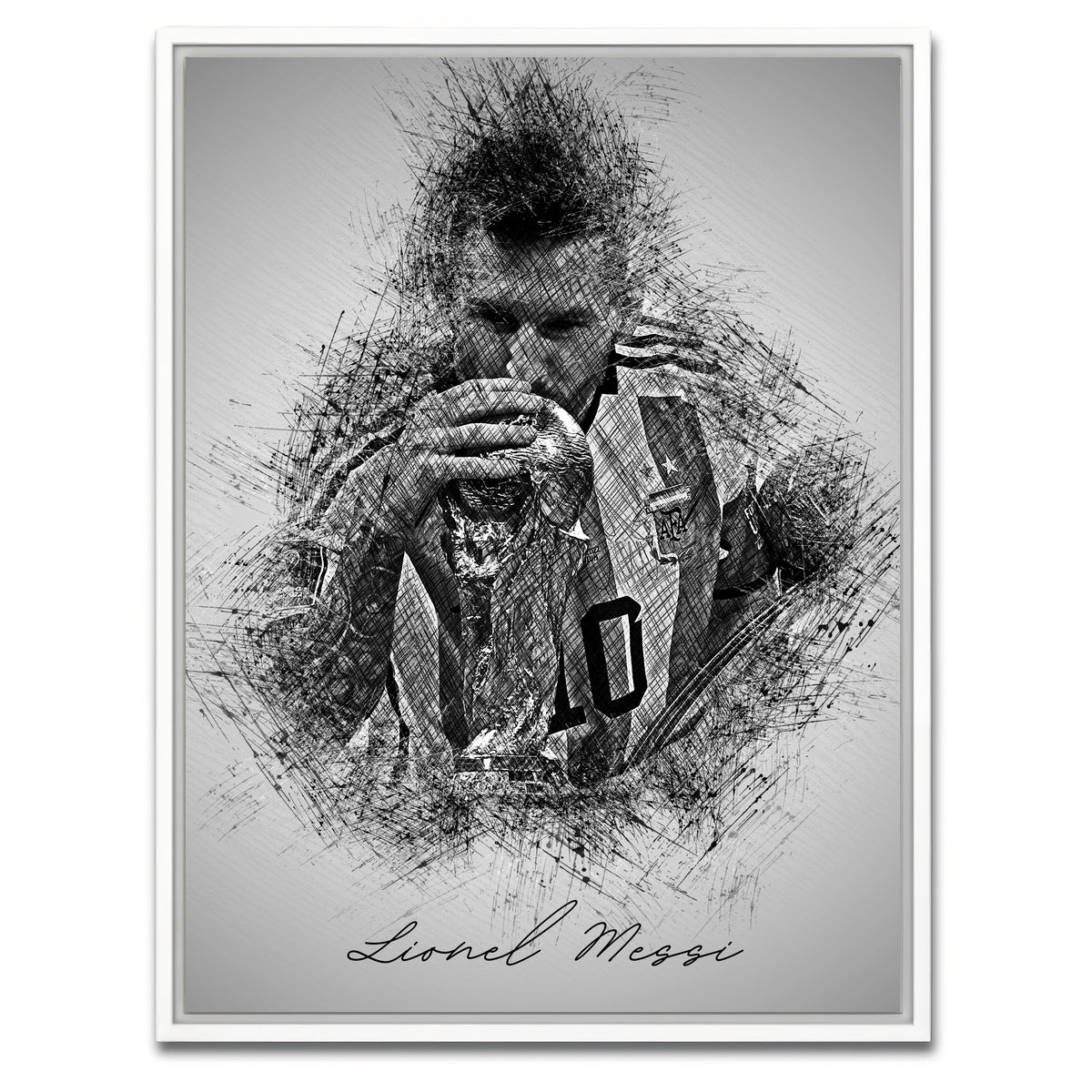 AUTO-MOCKUP WHITE | Lionel Messi Sketch | 1 Piece | White Framed Canvas | group=3x4
