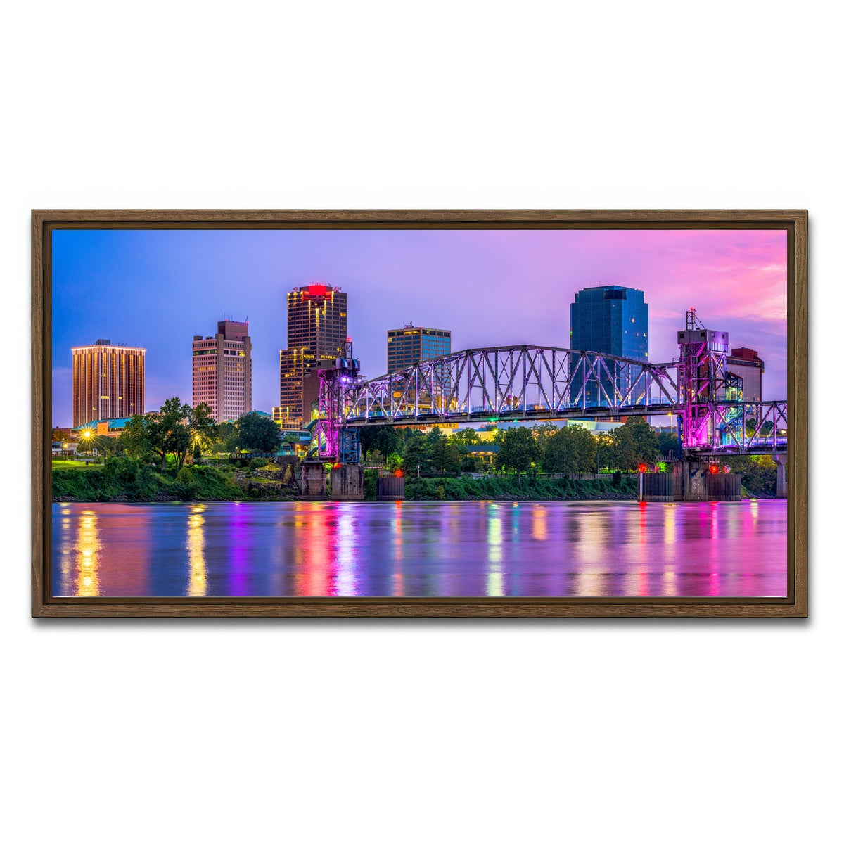AUTO-MOCKUP WHITE | Little Rock Skyline | 1 Piece | Walnut Framed Canvas | group=2x1