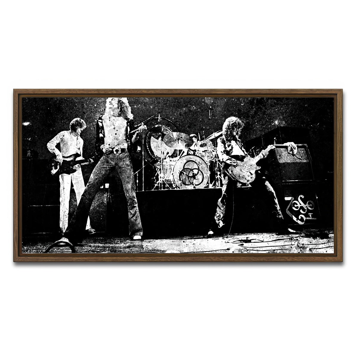 AUTO-MOCKUP WHITE | Live Led Zeppelin Grayscale | 1 Piece | Walnut Framed Canvas | group=2x1