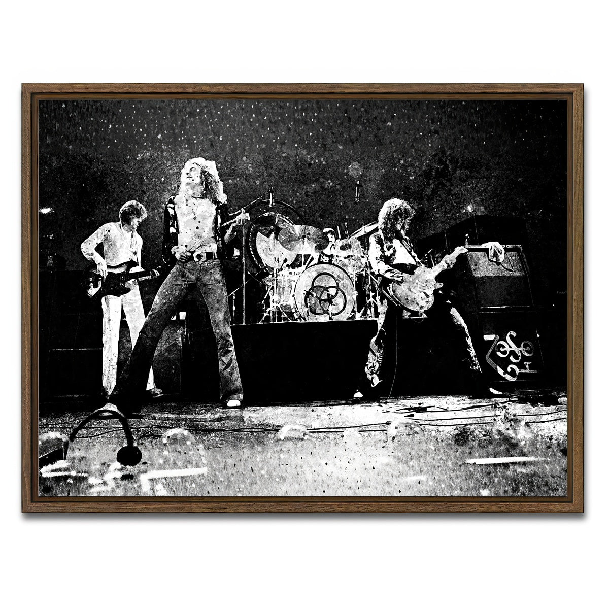 AUTO-MOCKUP WHITE | Live Led Zeppelin Grayscale | 1 Piece | Walnut Framed Canvas | group=4x3
