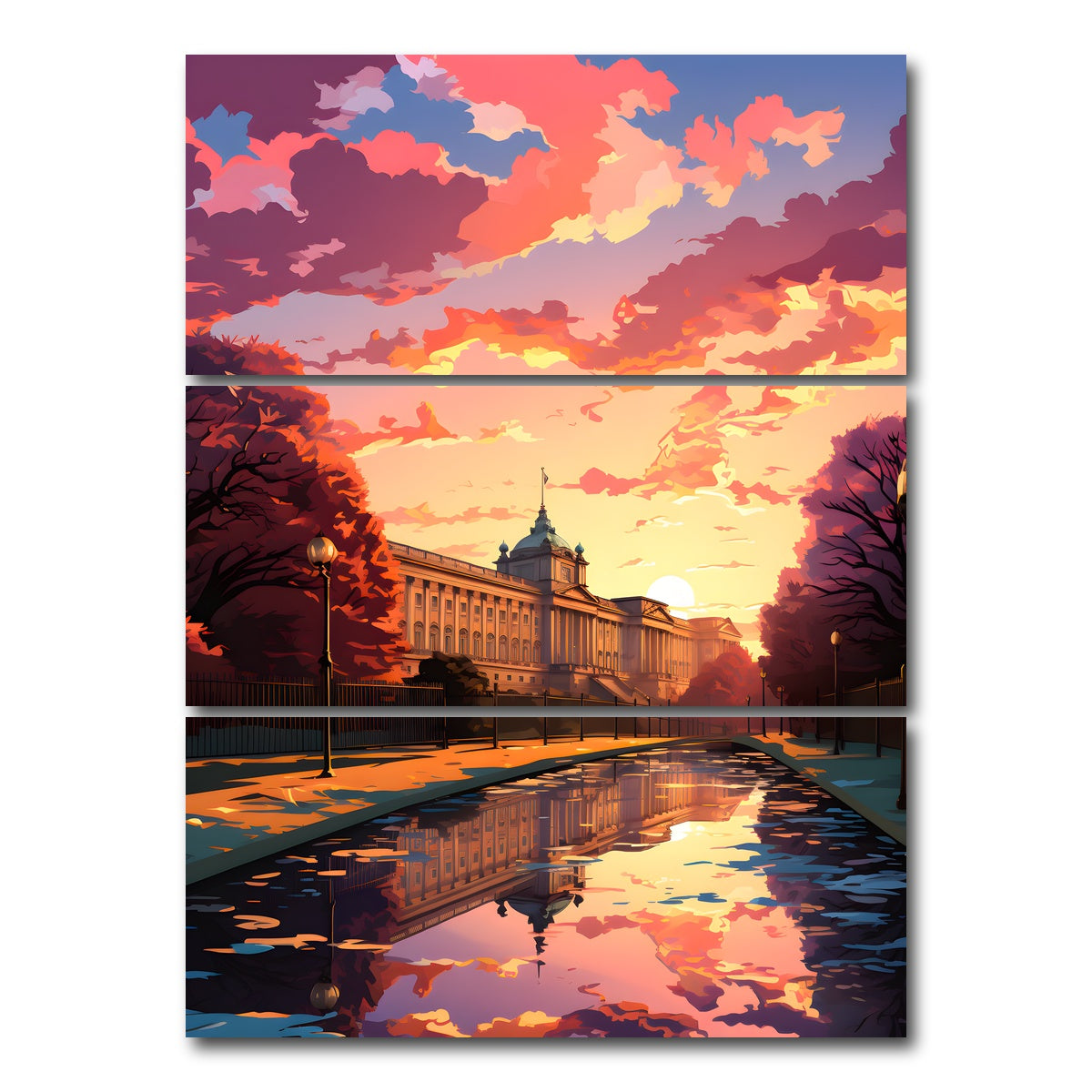 AUTO-MOCKUP WHITE | London - Buckingham Palace | 3 Piece | Gallery Wrap Canvas | group=8x18_stacked