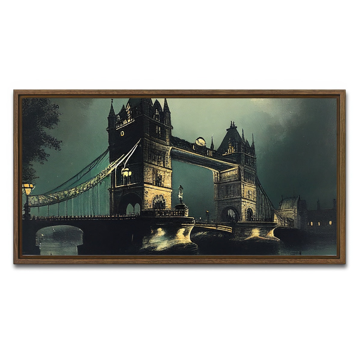 AUTO-MOCKUP WHITE | London Bridge at Night | 1 Piece | Walnut Framed Canvas | group=2x1