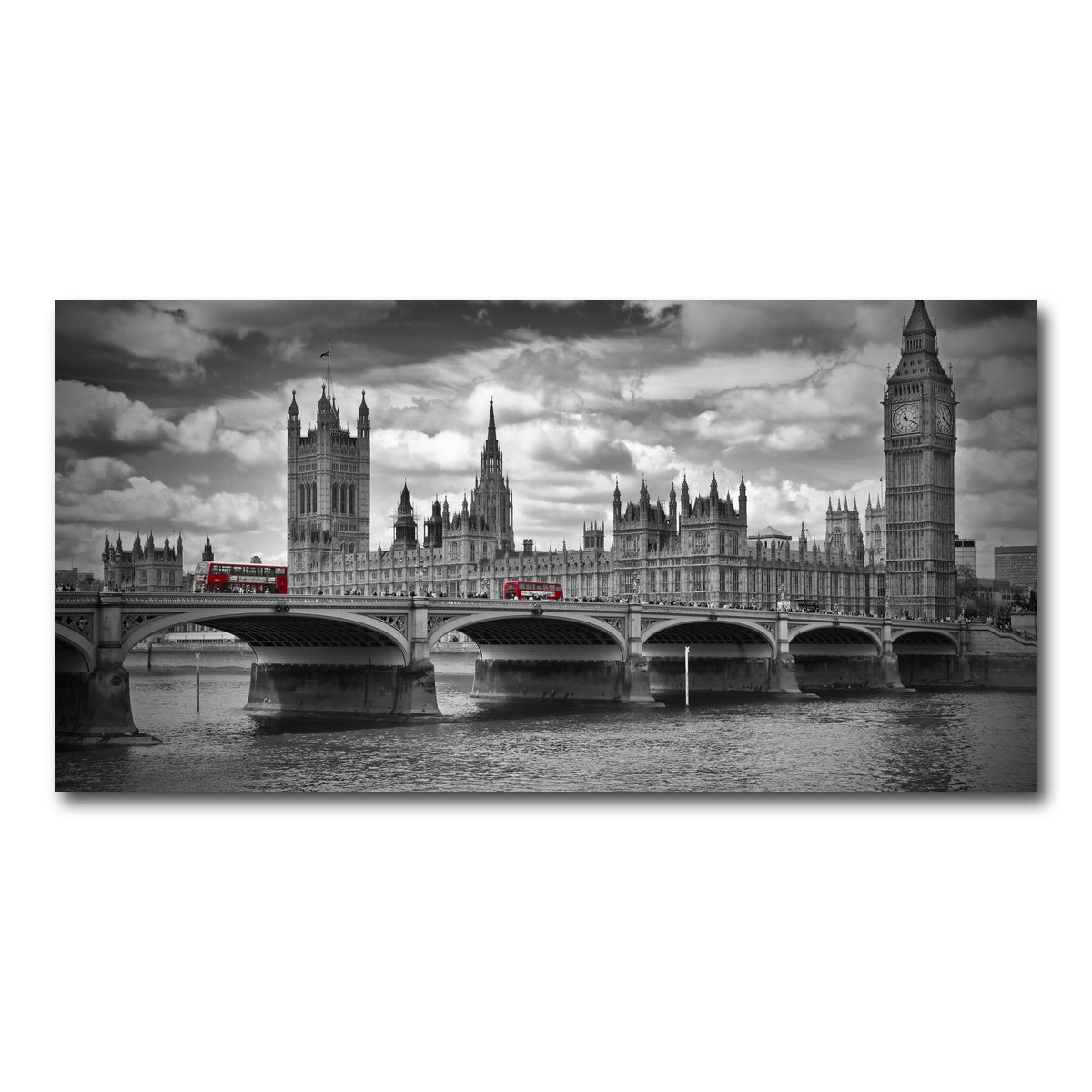 AUTO-MOCKUP WHITE | London Houses of Parliament & Red Buses | 1 Piece | Gallery Wrap Canvas | group=2x1