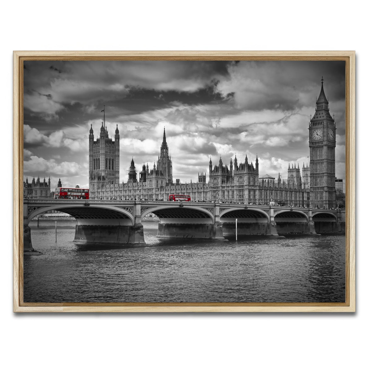 AUTO-MOCKUP WHITE | London Houses of Parliament & Red Buses | 1 Piece | Natural Framed Canvas | group=4x3