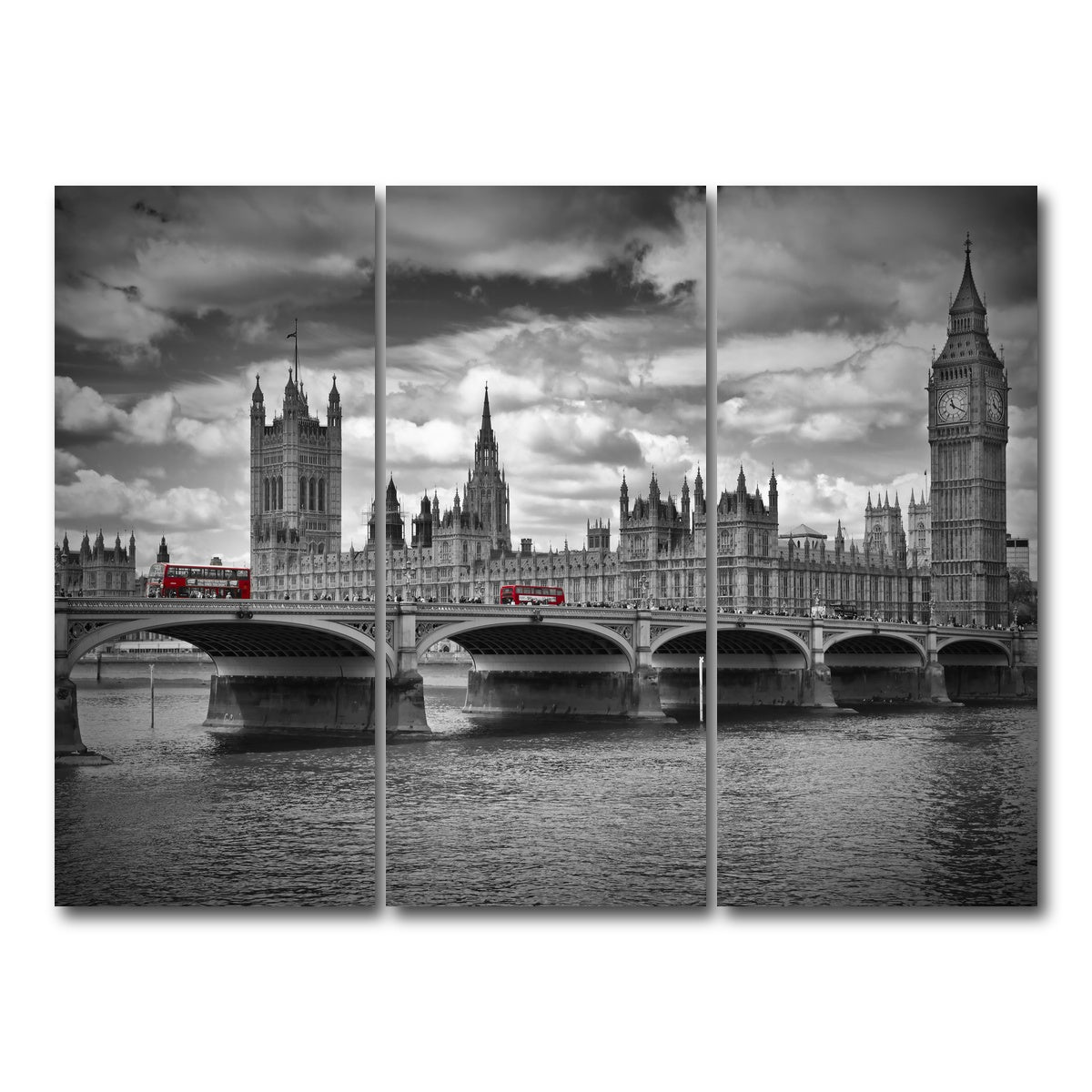 AUTO-MOCKUP WHITE | London Houses of Parliament & Red Buses | 3 Piece | Gallery Wrap Canvas | group=8x18