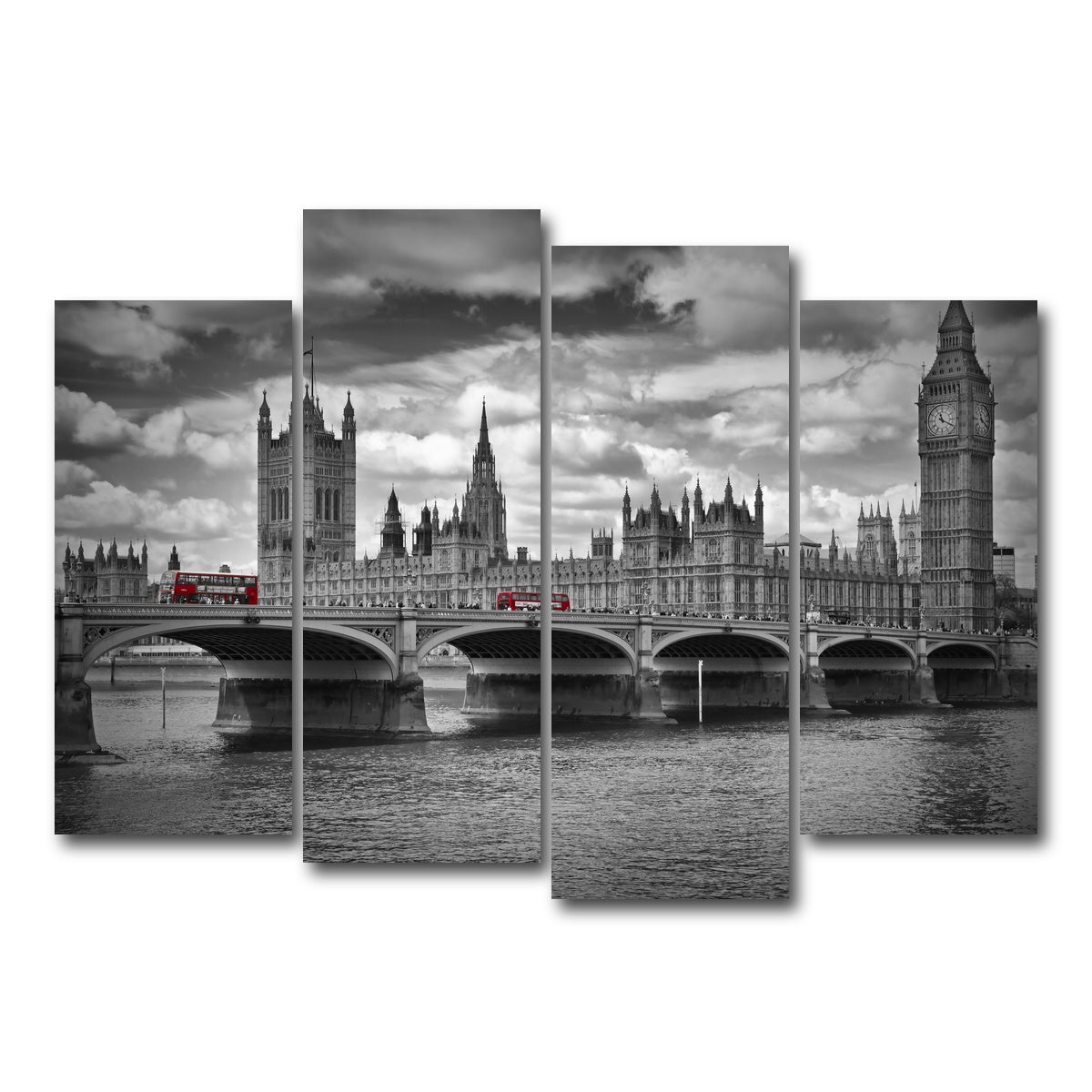 AUTO-MOCKUP WHITE | London Houses of Parliament & Red Buses | 4 Piece | Gallery Wrap Canvas | group=4_normal