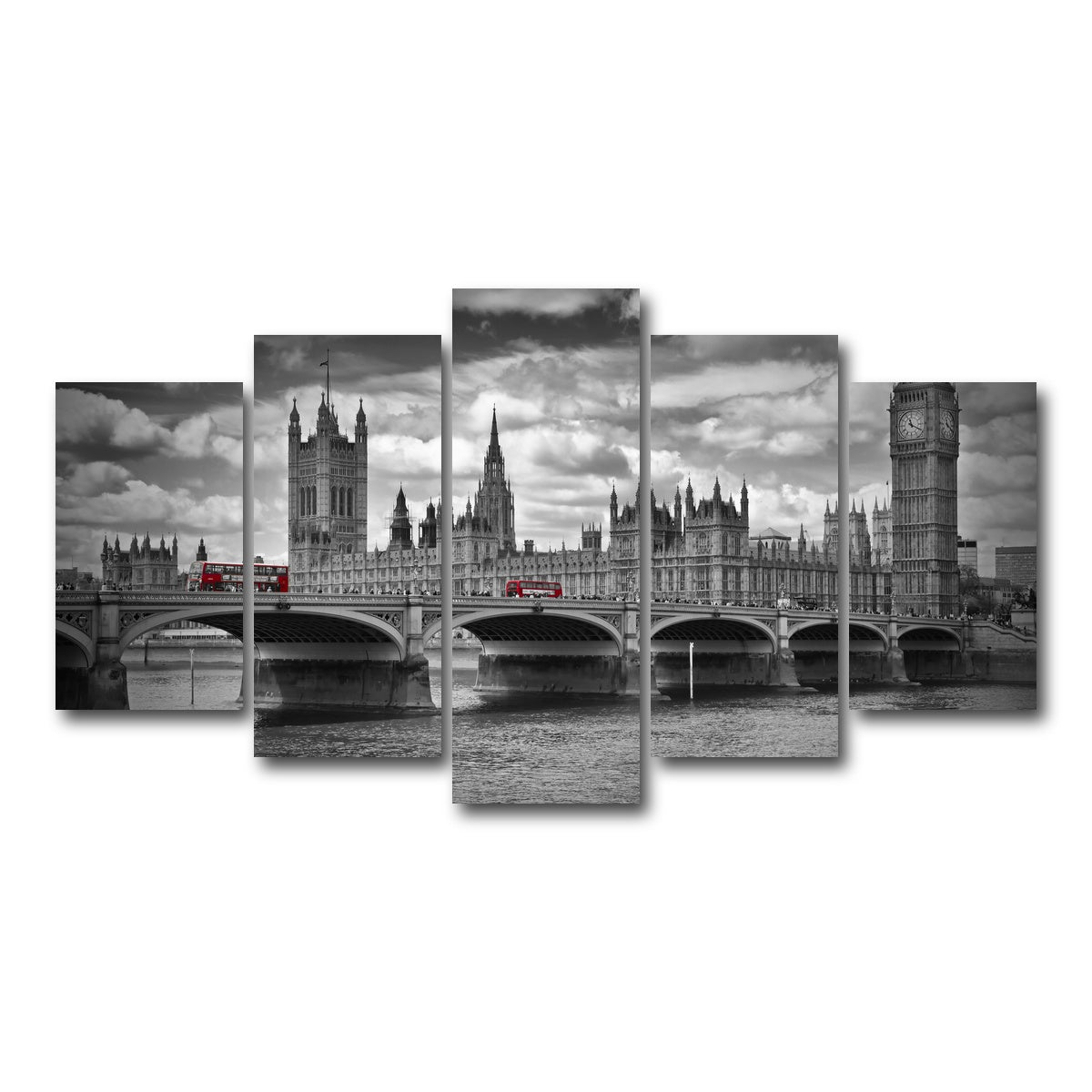 AUTO-MOCKUP WHITE | London Houses of Parliament & Red Buses | 5 Piece | Gallery Wrap Canvas | group=5_normal
