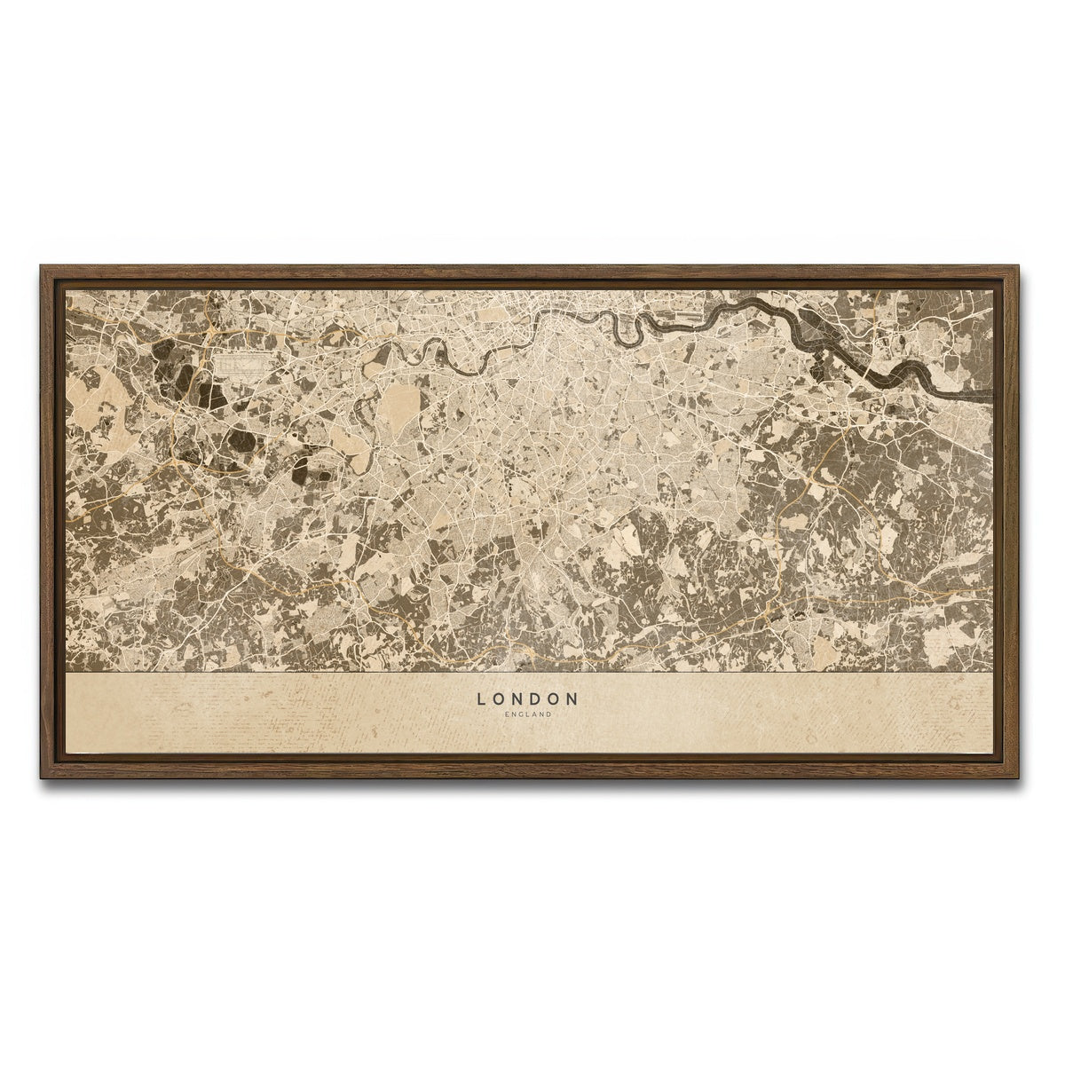 AUTO-MOCKUP WHITE | London Map 1 | 1 Piece | Walnut Framed Canvas | group=2x1