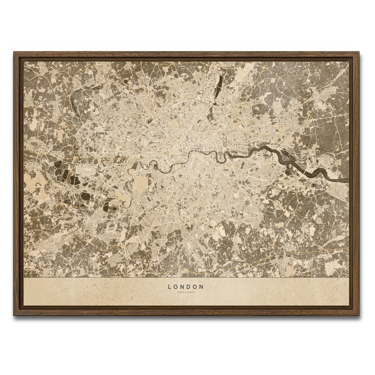 AUTO-MOCKUP WHITE | London Map 1 | 1 Piece | Walnut Framed Canvas | group=4x3