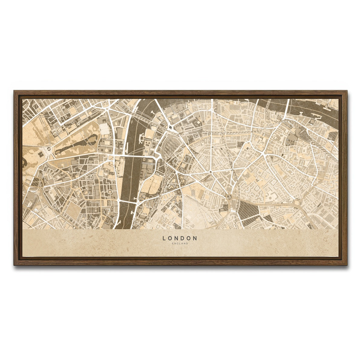 AUTO-MOCKUP WHITE | London Map 3 | 1 Piece | Walnut Framed Canvas | group=2x1