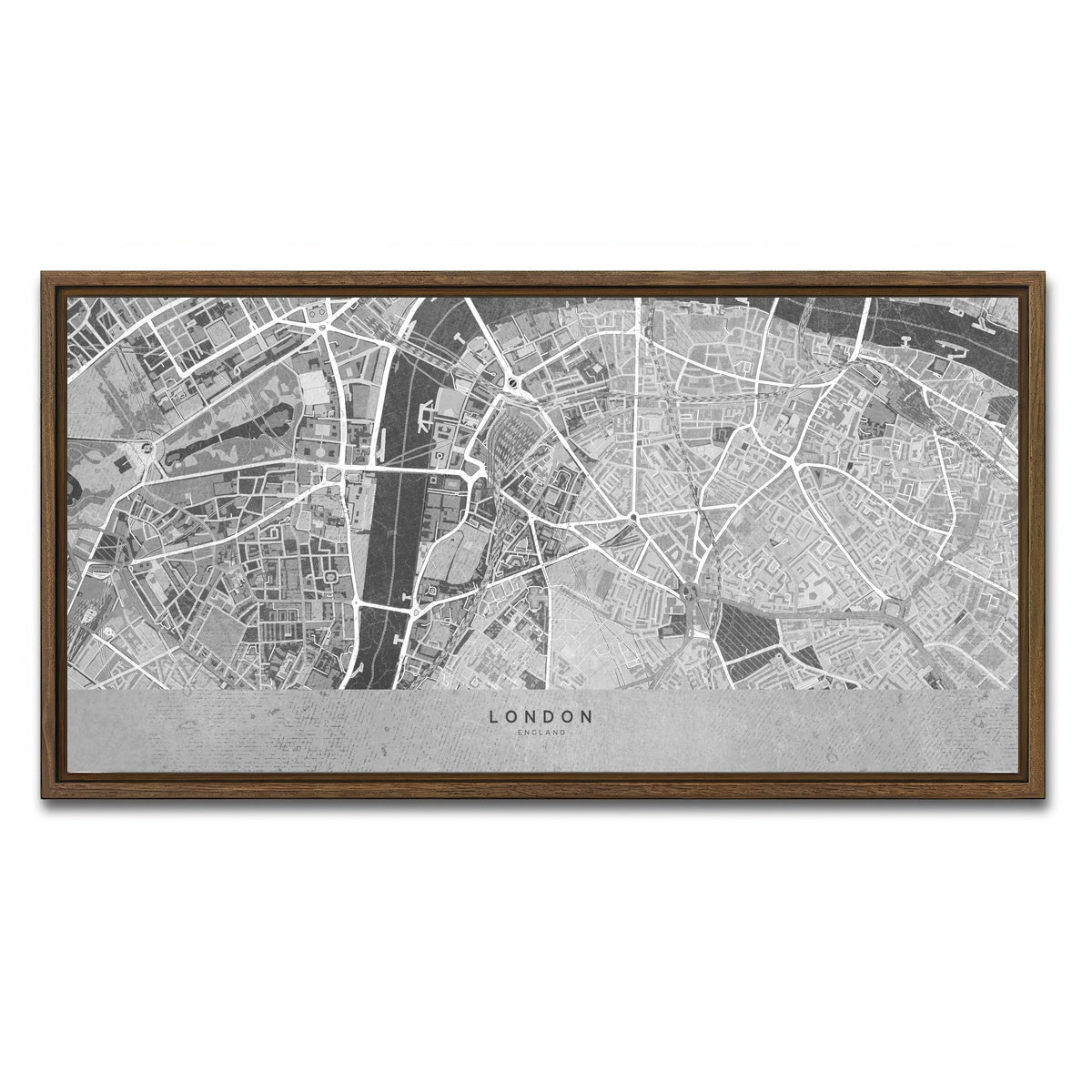 AUTO-MOCKUP WHITE | London Map 4 | 1 Piece | Walnut Framed Canvas | group=2x1