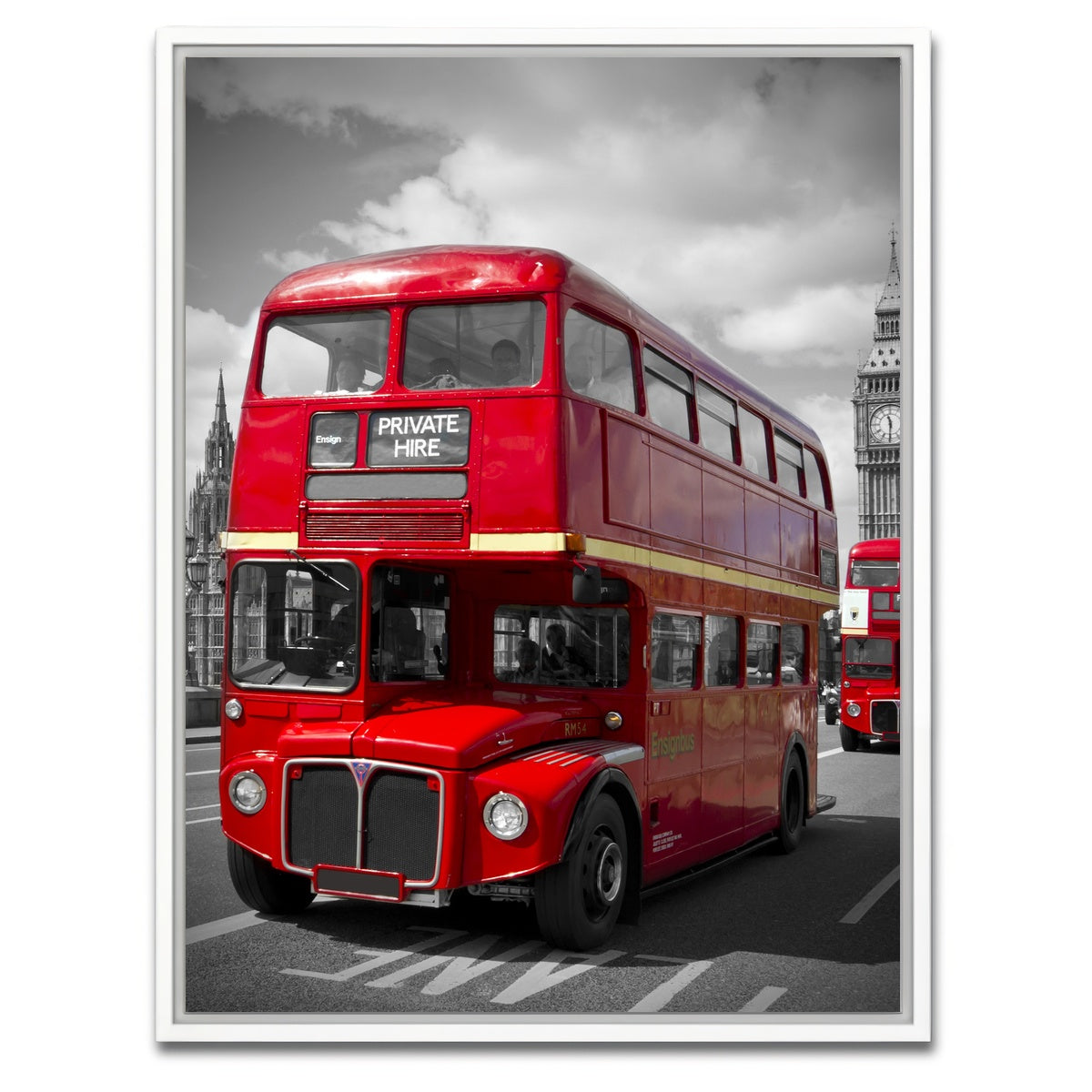 AUTO-MOCKUP WHITE | London Red Buses on Westminster Bridge | 1 Piece | White Framed Canvas | group=3x4