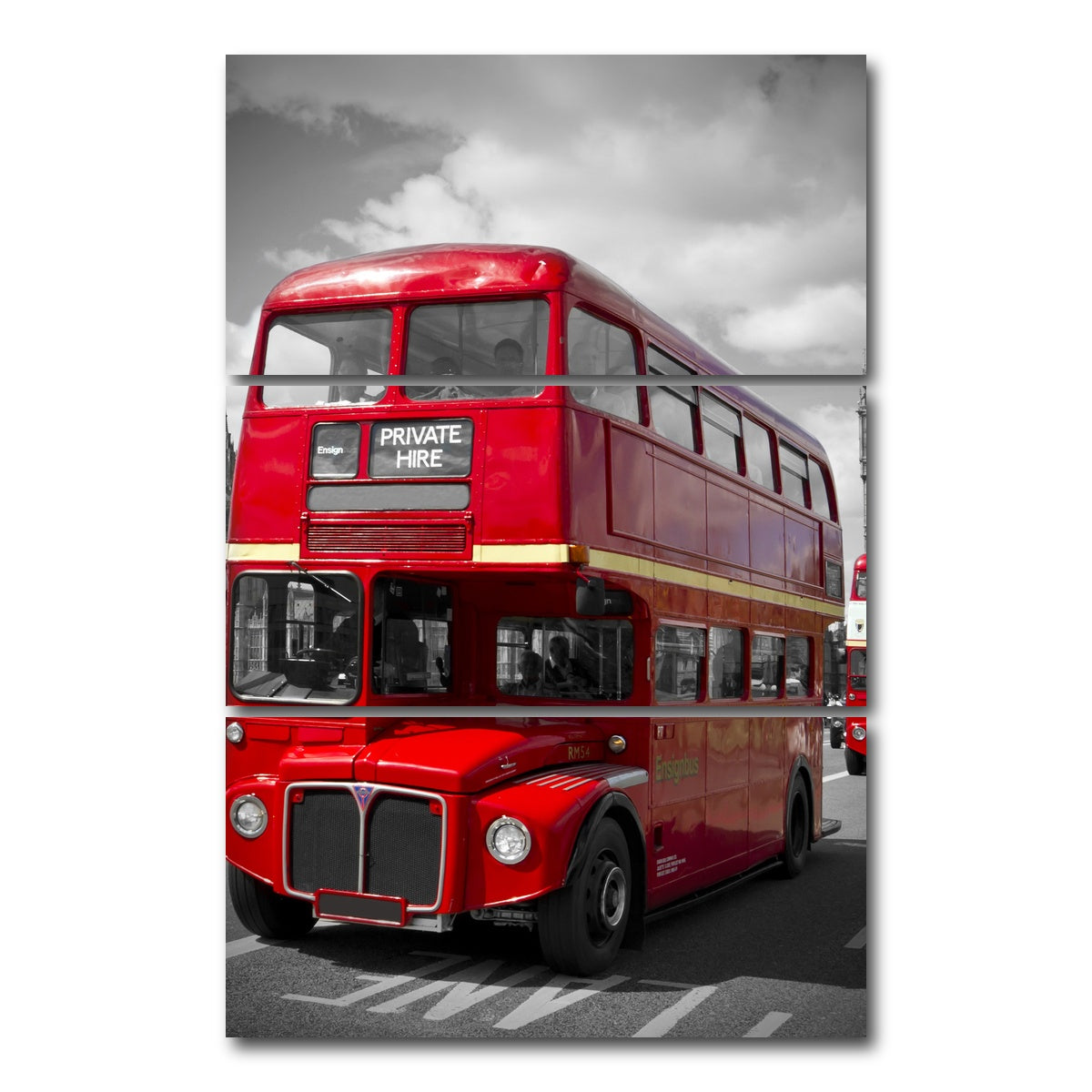 AUTO-MOCKUP WHITE | London Red Buses on Westminster Bridge | 3 Piece | Gallery Wrap Canvas | group=12x24_stacked