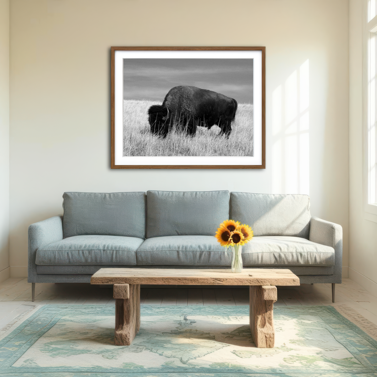 AUTO-MOCKUP ROOM | Lone Buffalo Grayscale Wall Art
