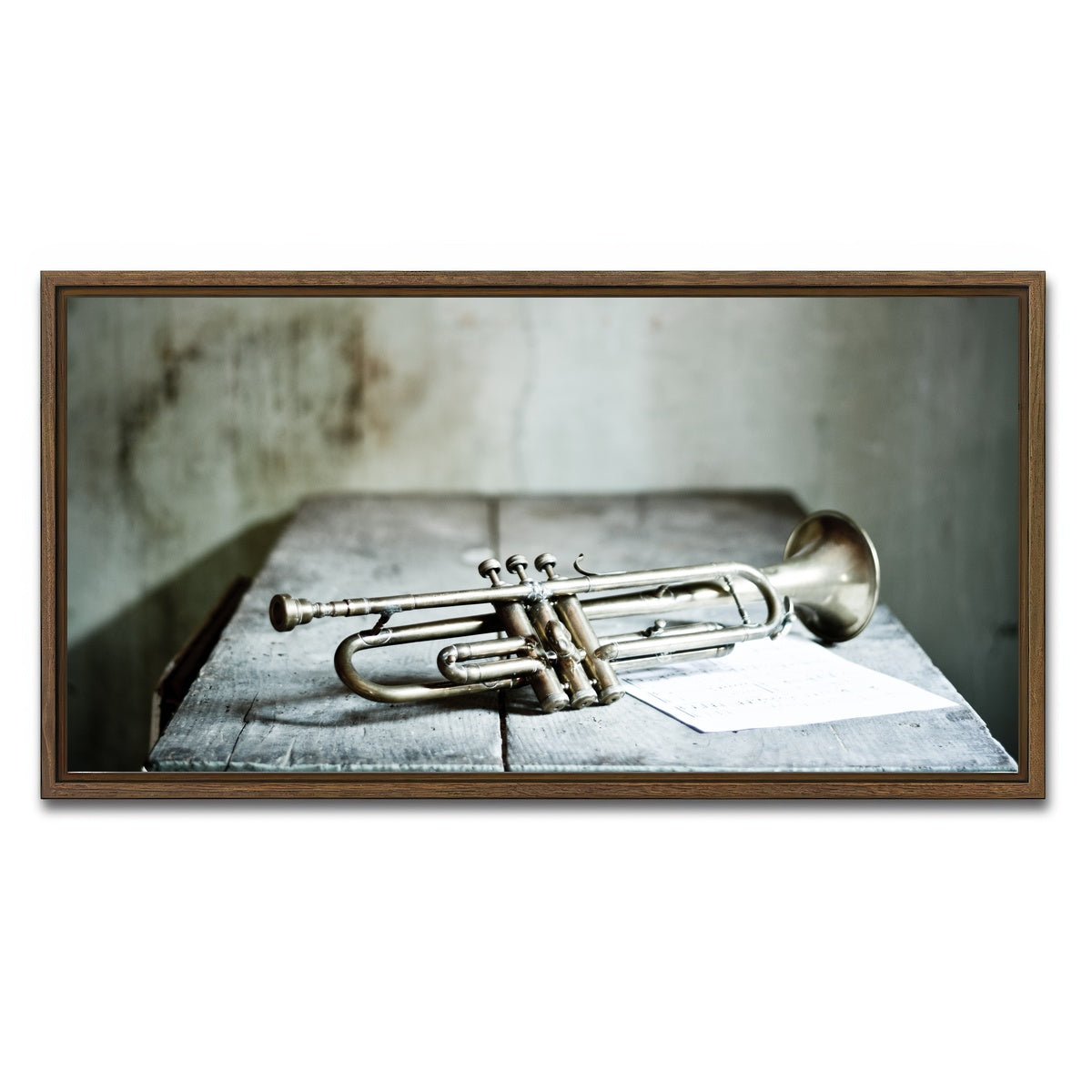 AUTO-MOCKUP WHITE | Lone Jazz Trumpet | 1 Piece | Walnut Framed Canvas | group=2x1