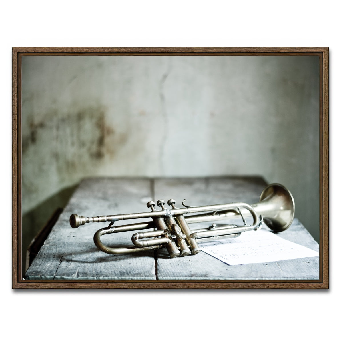 AUTO-MOCKUP WHITE | Lone Jazz Trumpet | 1 Piece | Walnut Framed Canvas | group=4x3