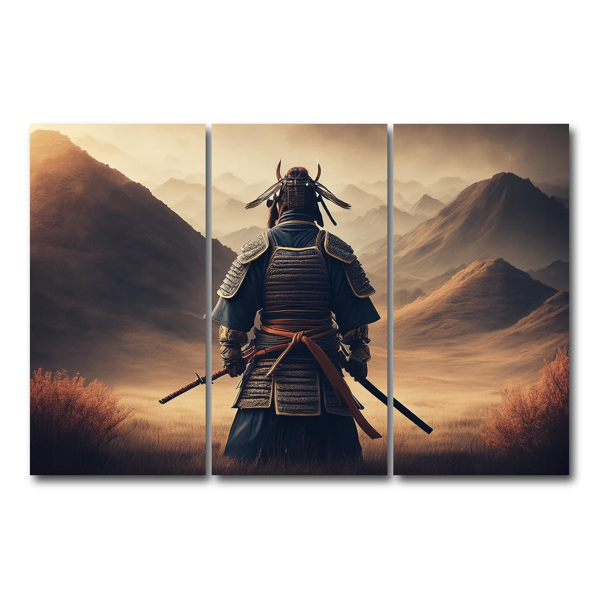 AUTO-MOCKUP WHITE | Lone Samurai Warrior | 3 Piece | Gallery Wrap Canvas | group=12x24