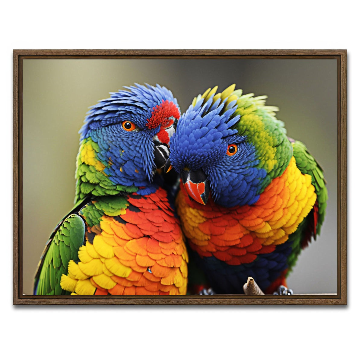 AUTO-MOCKUP WHITE | Lorikeet birds | 1 Piece | Walnut Framed Canvas | group=4x3