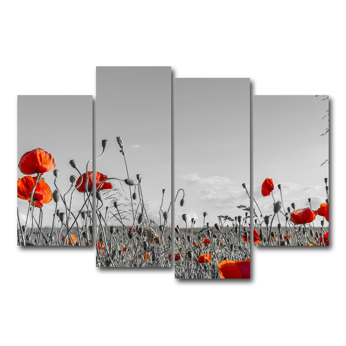 AUTO-MOCKUP WHITE | Lovely Poppy Field | 4 Piece | Gallery Wrap Canvas | group=4_short