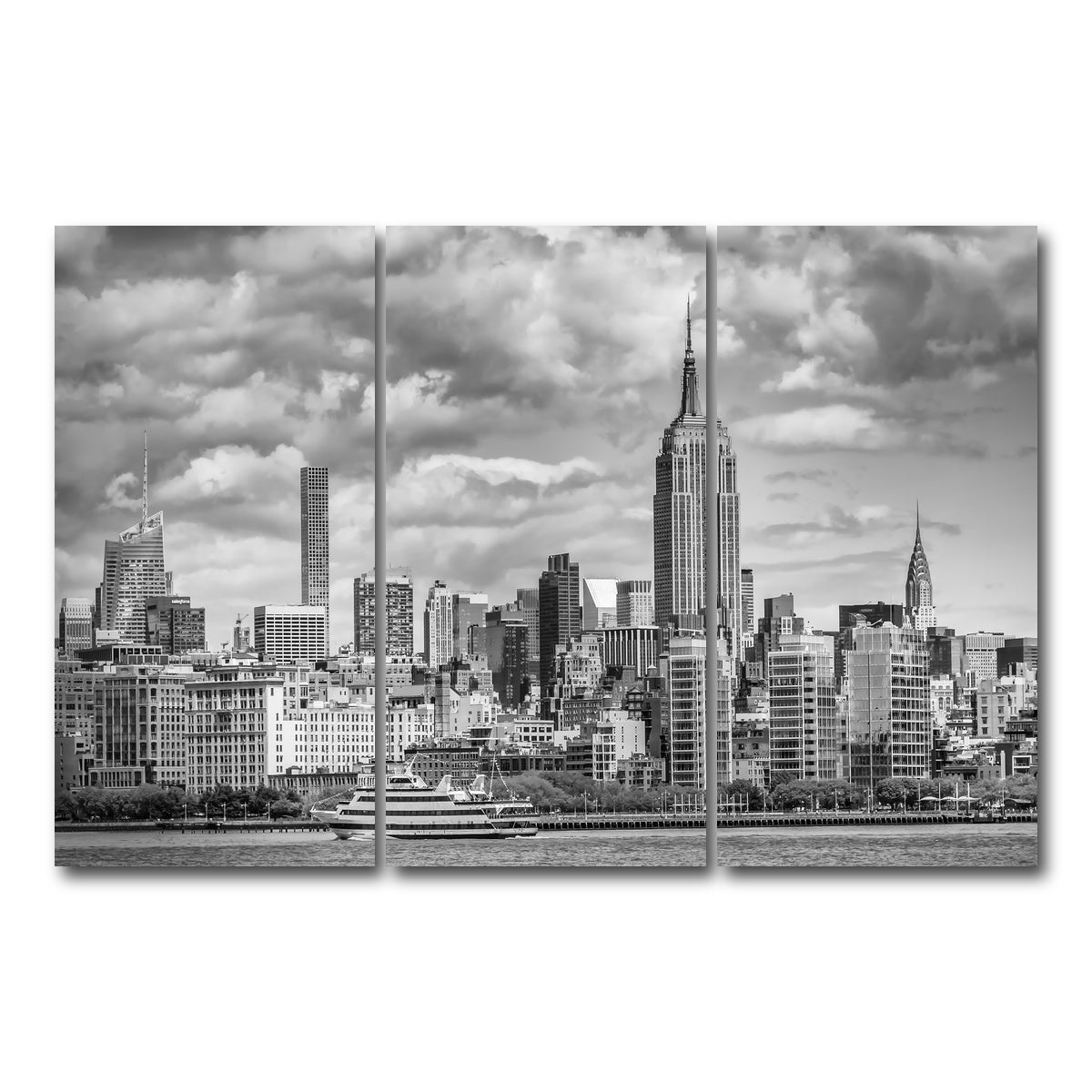 AUTO-MOCKUP WHITE | MIDTOWN MANHATTAN Monochrome | 3 Piece | Gallery Wrap Canvas | group=12x24
